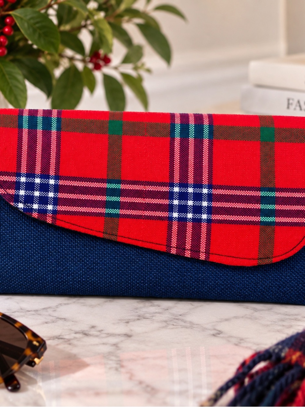 Plaid Red and Navy Clutch Bag - Women's Fashion Accessory